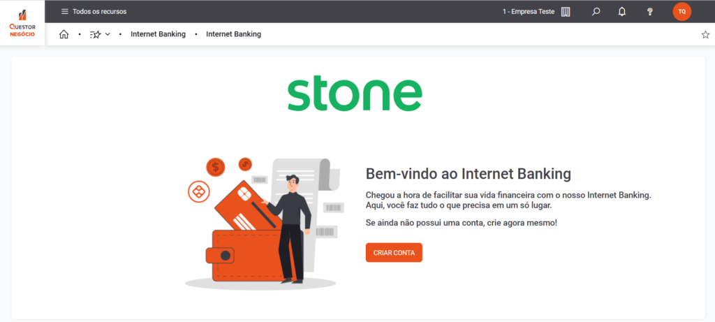 Tela inicial do Internet Banking para criação de conta